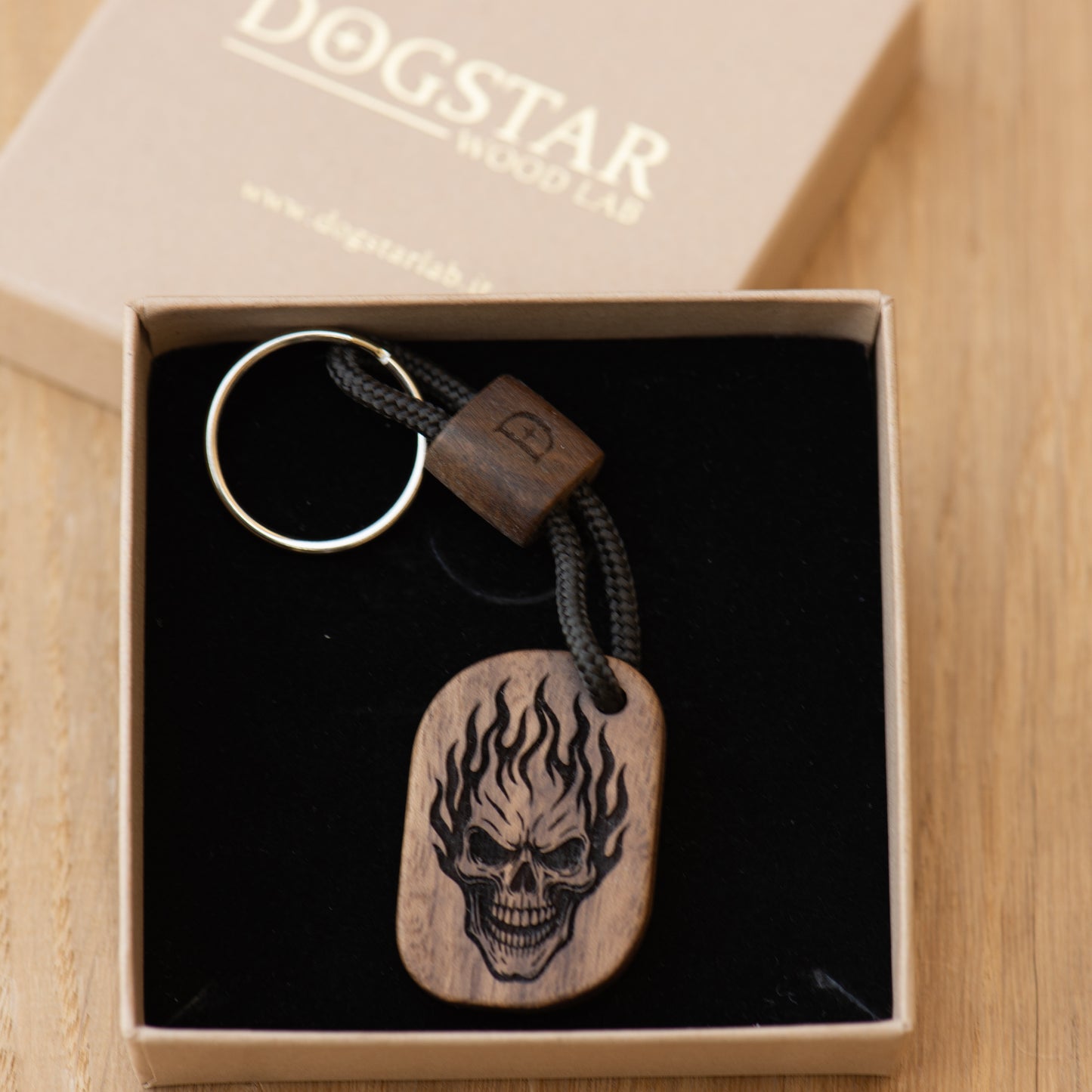 Skull Rider Keychain - Walnut Wood