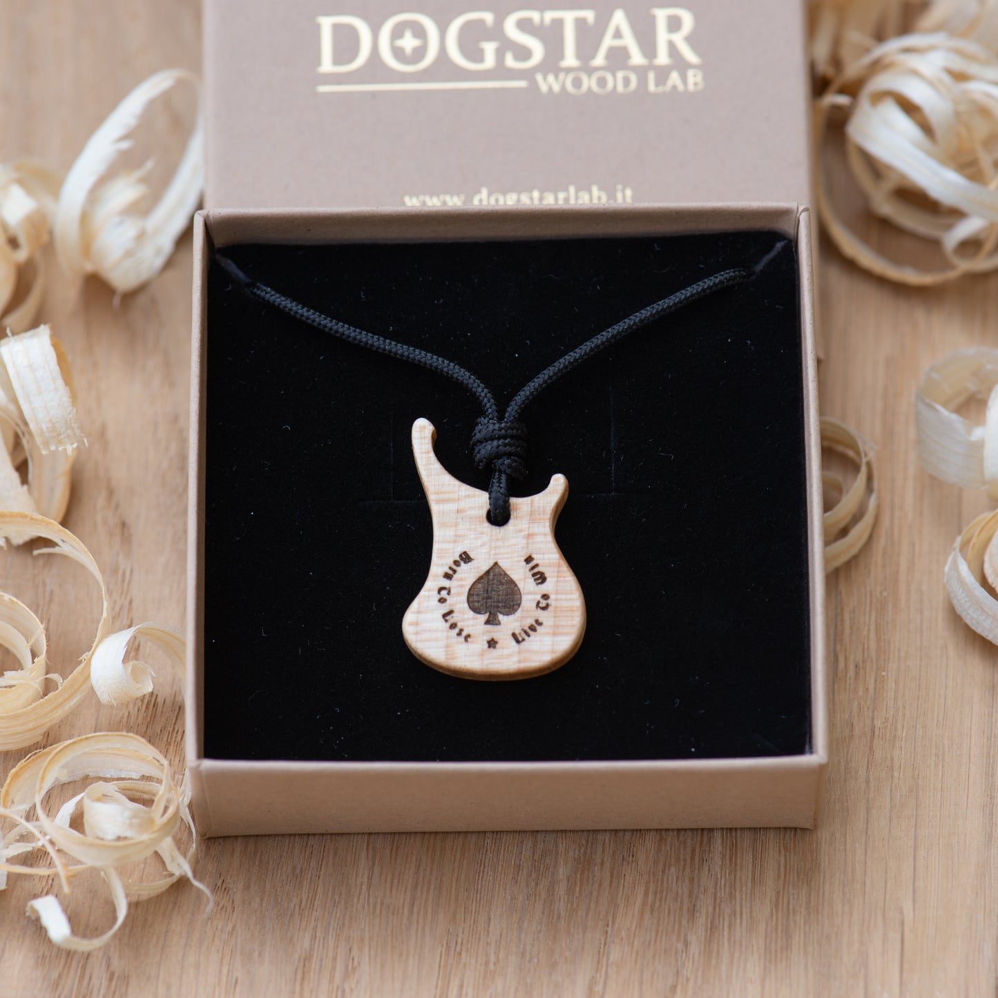 Lemmy Rickenbacker bass wooden pendant in FSC eco gift box
