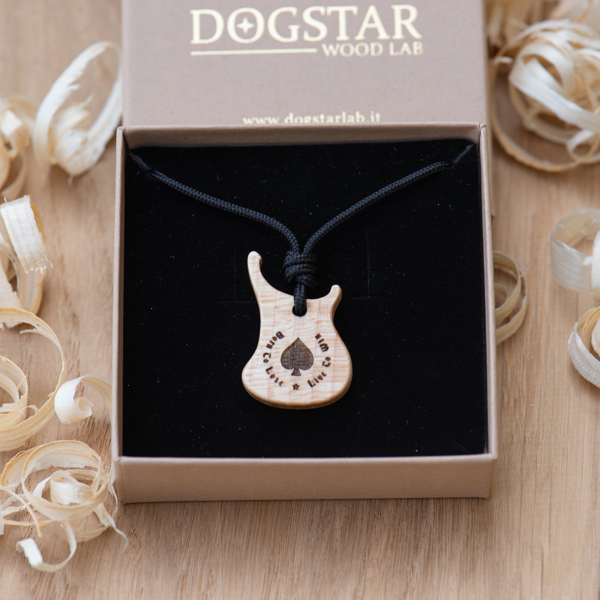 Lemmy Rickenbacker bass wooden pendant in FSC eco gift box
