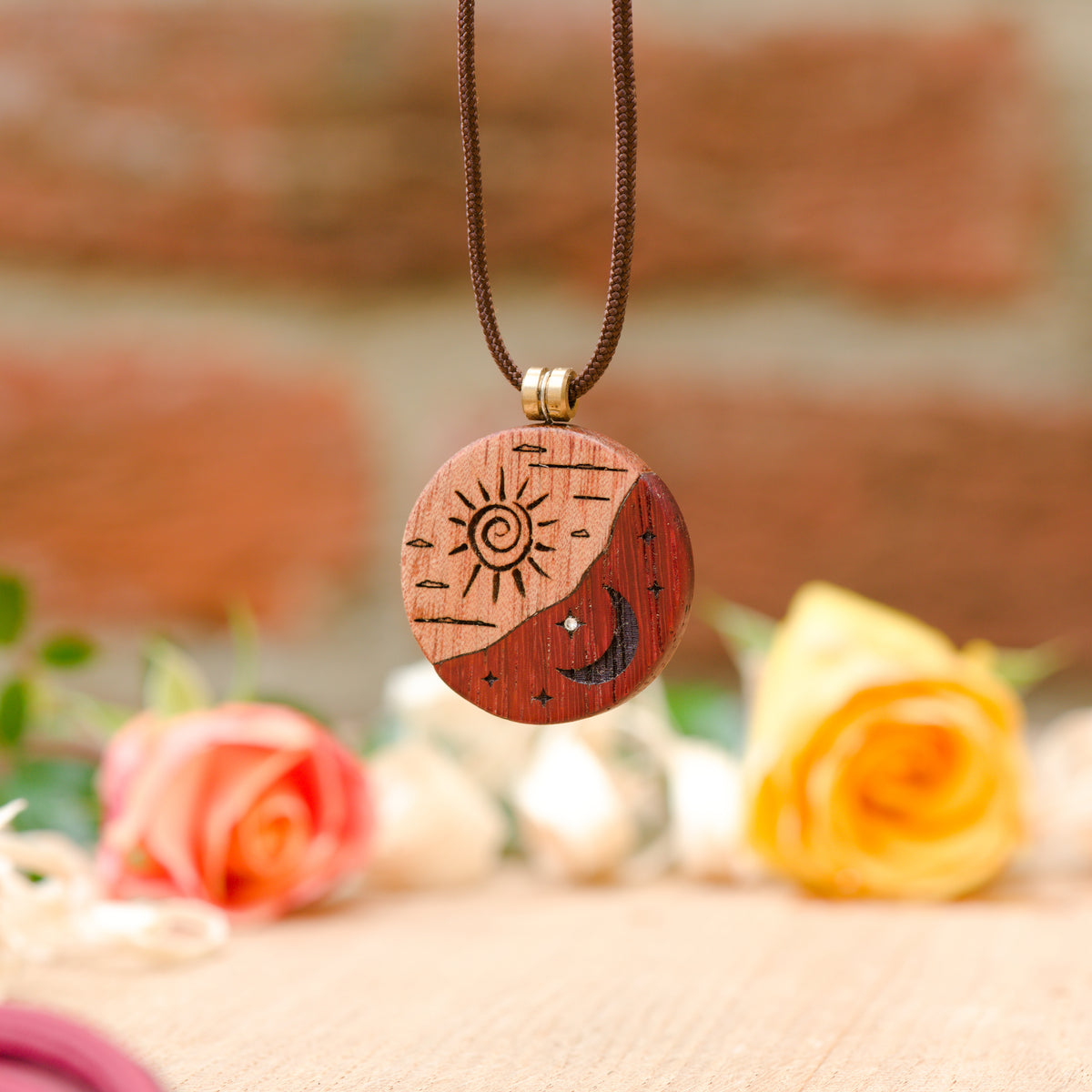 Sun and Moon Pendant “Sirius” in Okoumè and Padauk