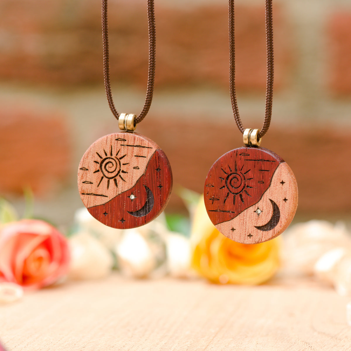 Sun and Moon Pendant “Sirius” in Okoumè and Padauk