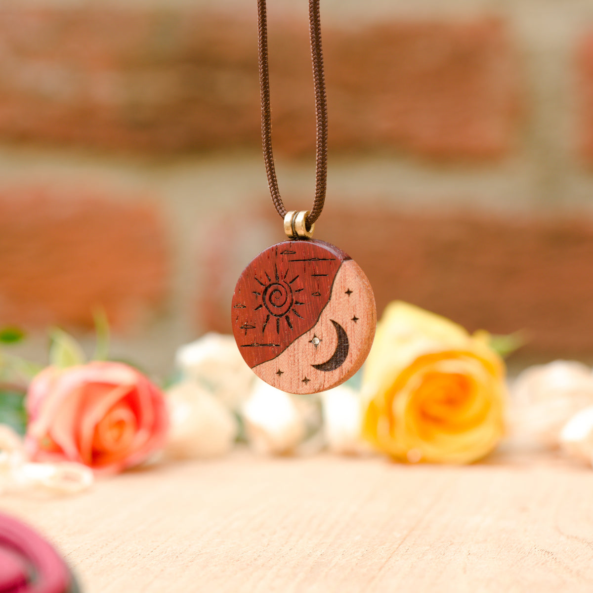 Sun and Moon Pendant “Sirius” in Okoumè and Padauk
