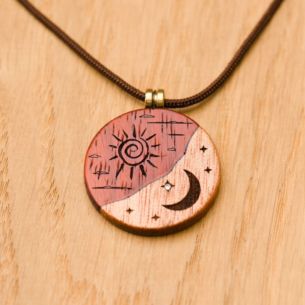 Sun and Moon Pendant “Sirius” in Okoumè and Padauk