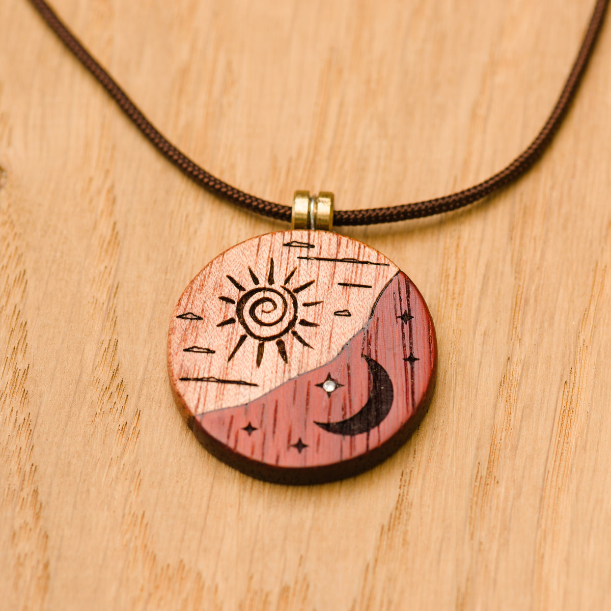 Sun and Moon Pendant “Sirius” in Okoumè and Padauk