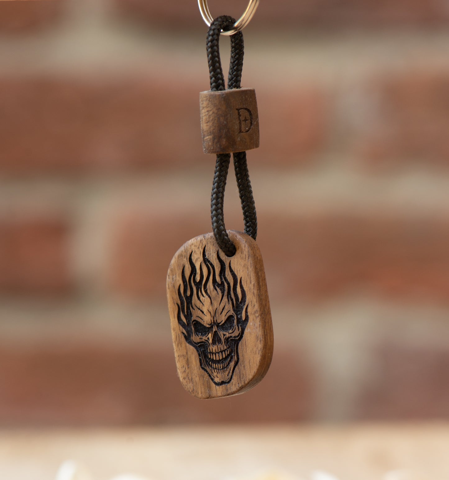 Skull Rider Keychain - Walnut Wood