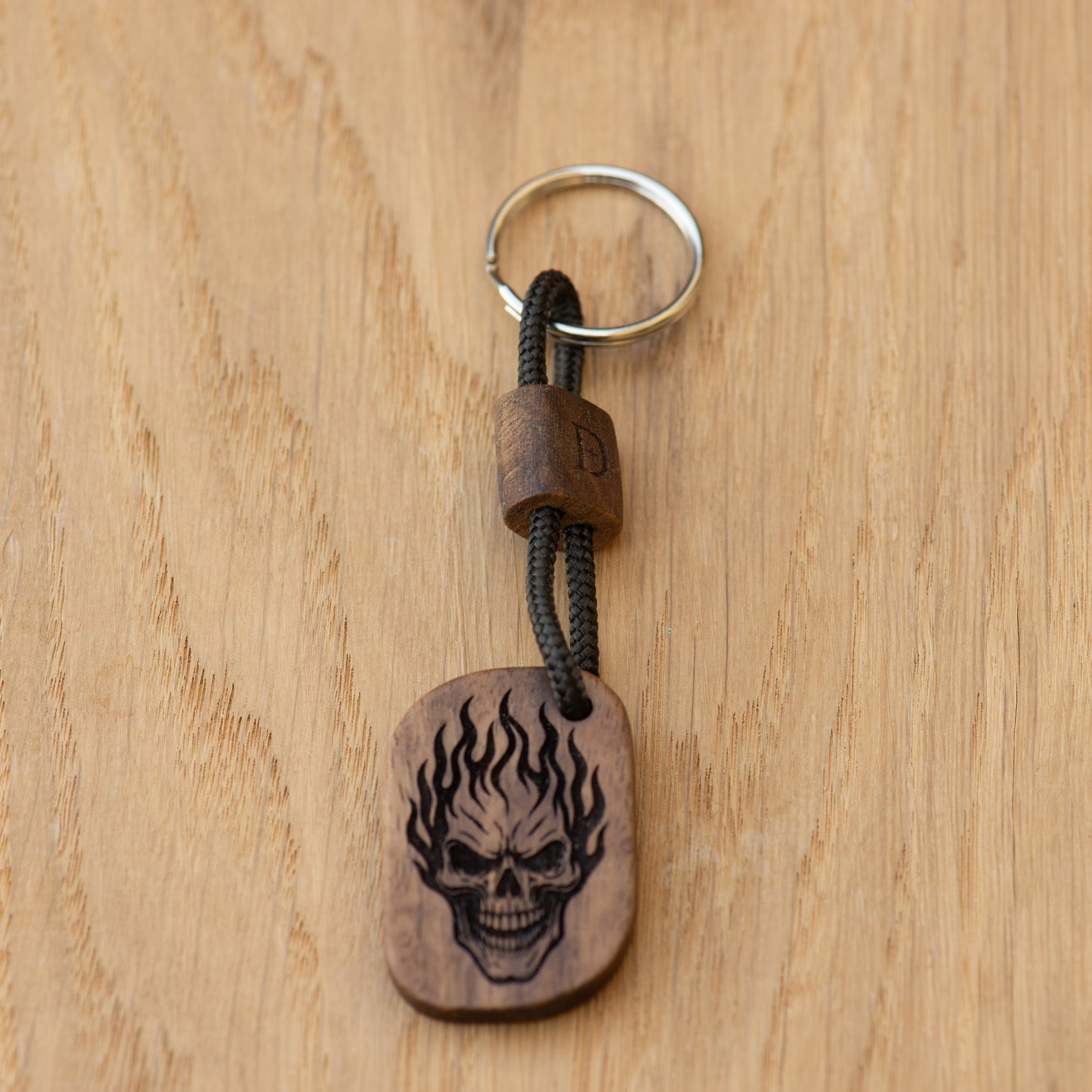Skull Rider Keychain - Walnut Wood