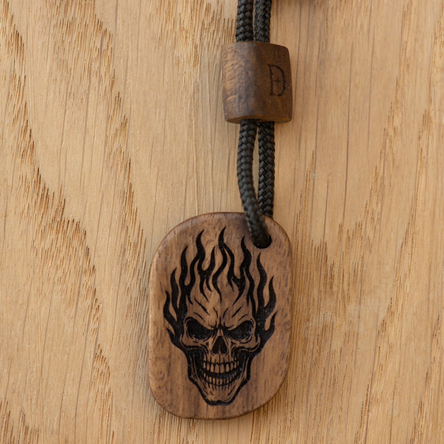 Skull Rider Keychain - Walnut Wood
