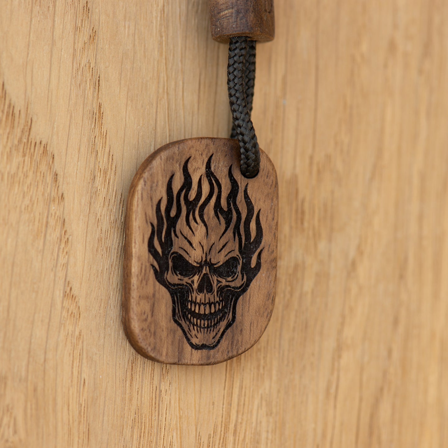 Skull Rider Keychain - Walnut Wood