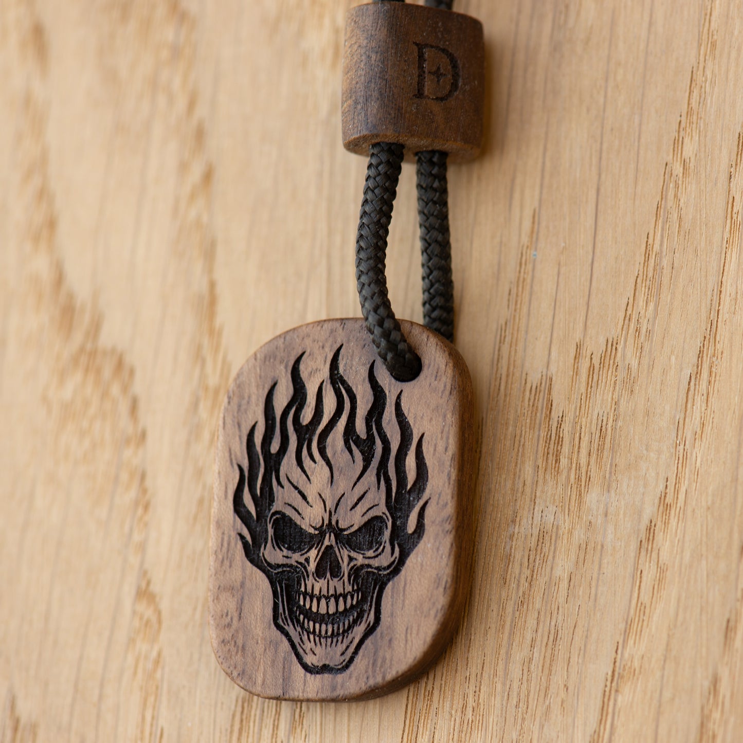 Skull Rider Keychain - Walnut Wood