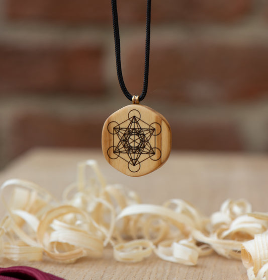 Ciondolo Cubo di Metatron - Geometria Sacra in Ulivo