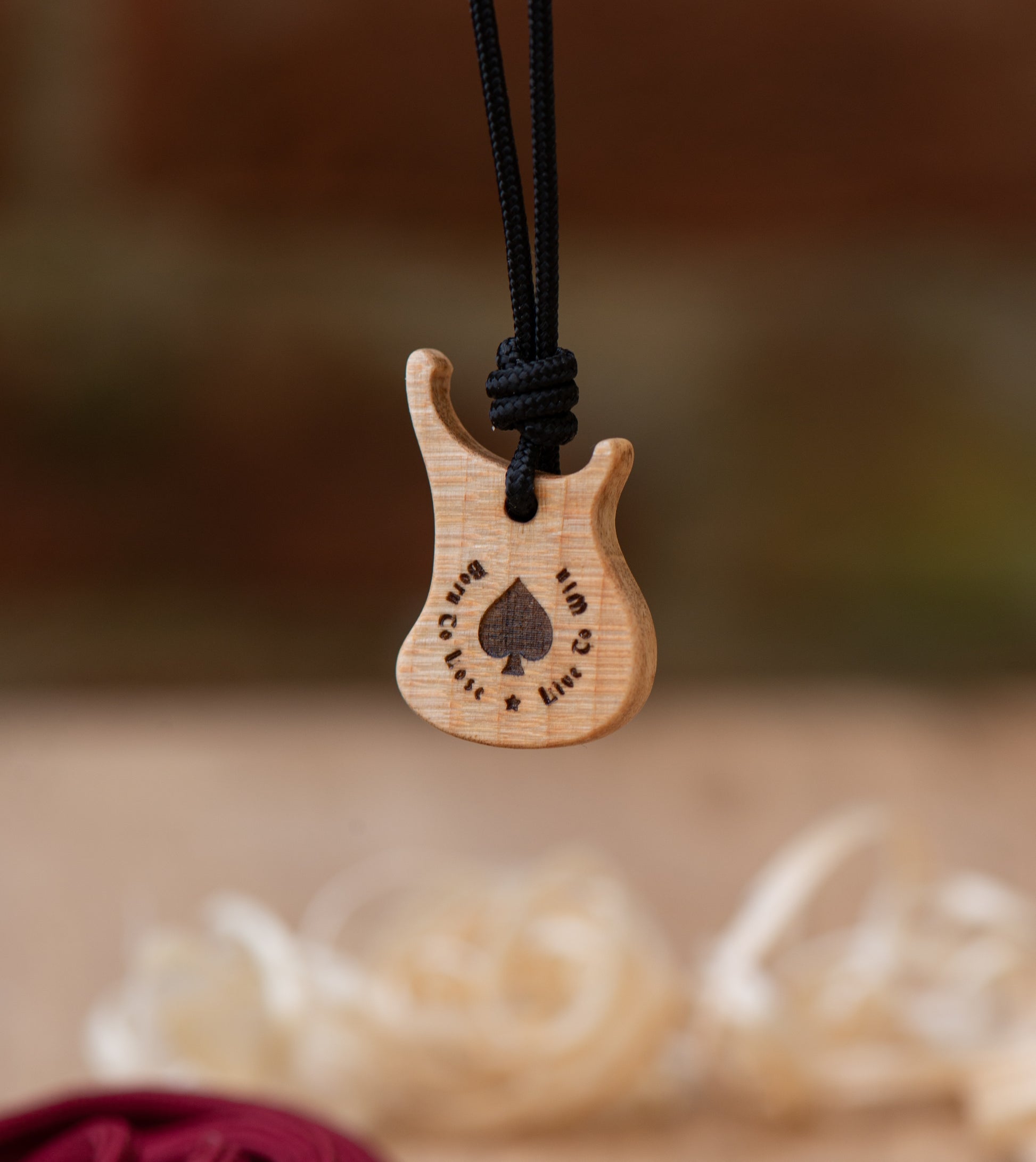 Lemmy tribute Rickenbacker bass pendant in flamed maple wood
