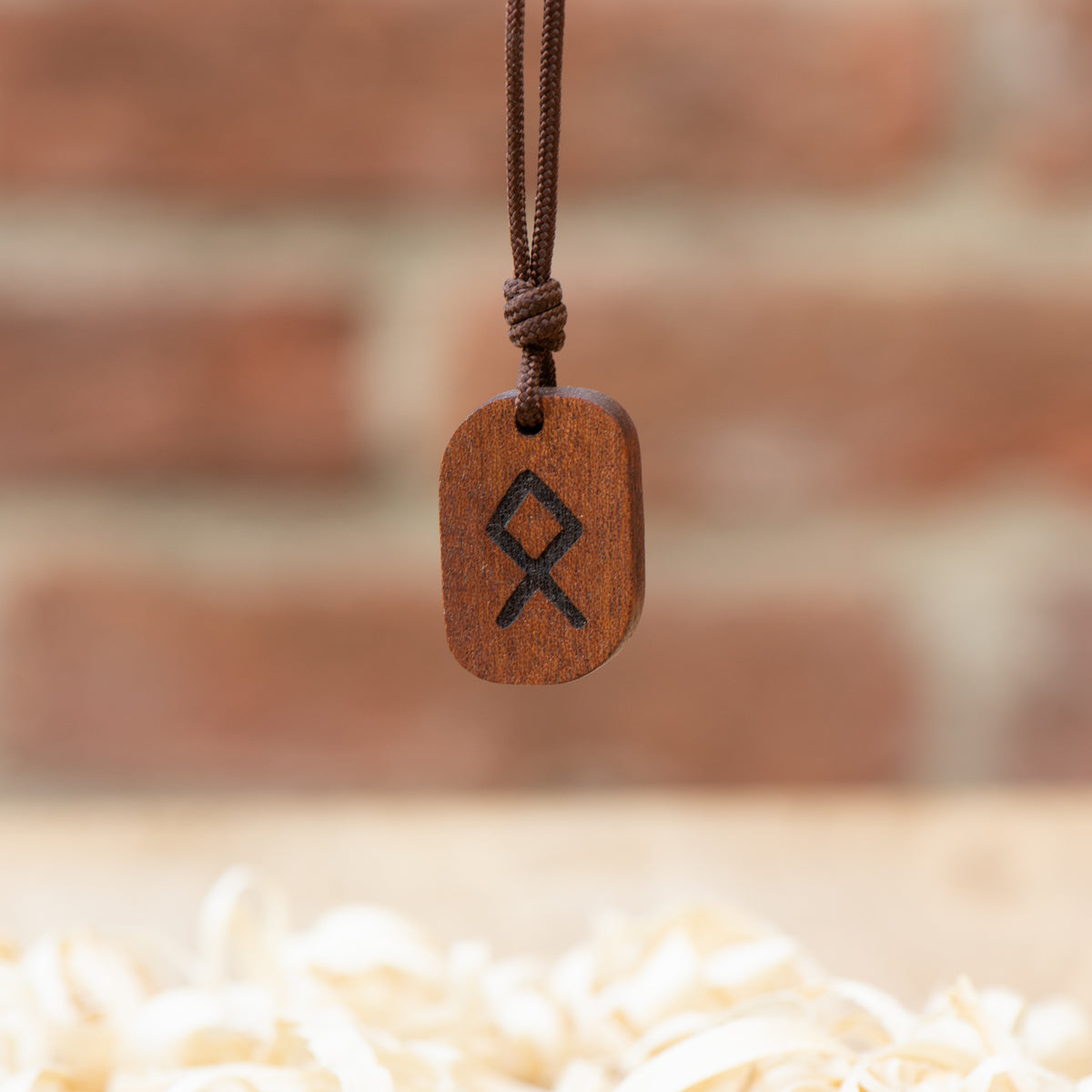 othala runic pendant celtic amulet necklace in mahogany wood